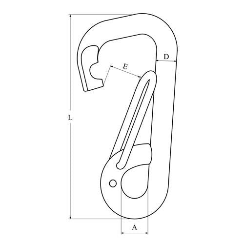 Hollex karabijnhaak asymmetrisch 6mm met oog rvs316