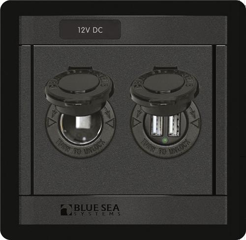 Blue Sea Systems Panel 360 DC 12V-Steckdose mit doppeltem USB-Ladegerät (ersetzt 1478B-BSS)