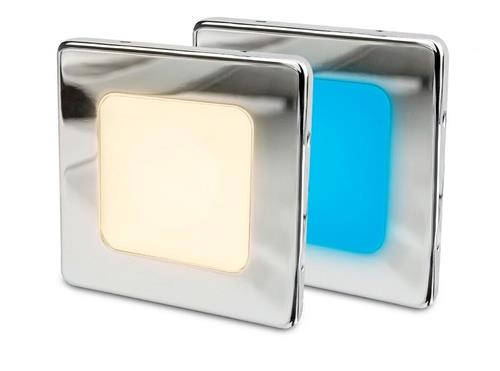 Hella EuroLED 95 down light vierkant rvs met warm wit/blauw licht schroefbevestiging