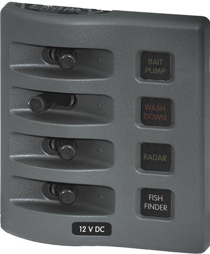 Blue Sea Systems Paneel WD 12VDC mit Sicherung 4 Positionen grau (ersetzt 4304B-BSS)