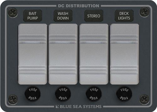 Blue Sea Systems Paneel H2O 12VDC AGC 4 Positionen horizontal (ersetzt 8262B-BSS)