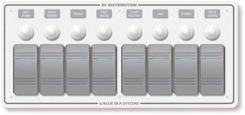 Blue Sea Systems paneel H2O 12VDC CLB 8 posities horizontaal (vervangt 8271B-BSS)