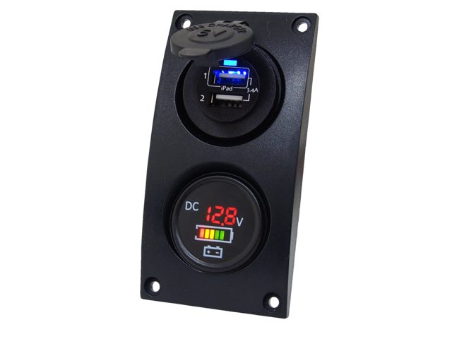 Talamex gebogenes Zusatzpanel mit doppeltem USB-Anschluss & Volt-/Batterieanzeige