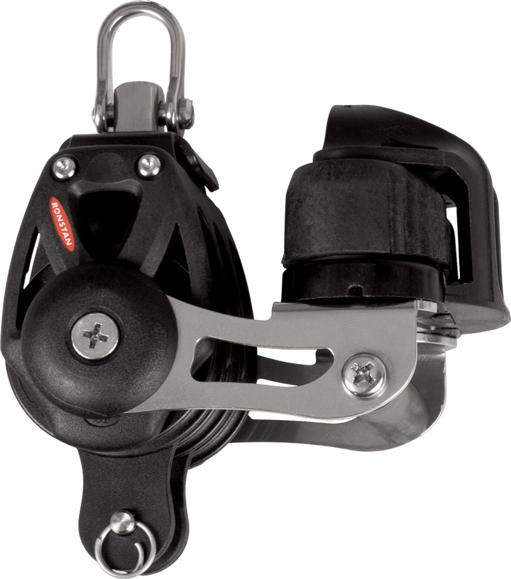 Ronstan Serie 40 kugelgelagerter 3-Scheiben-Block mit Hundsfott, Klemme und Wirbel RF48330