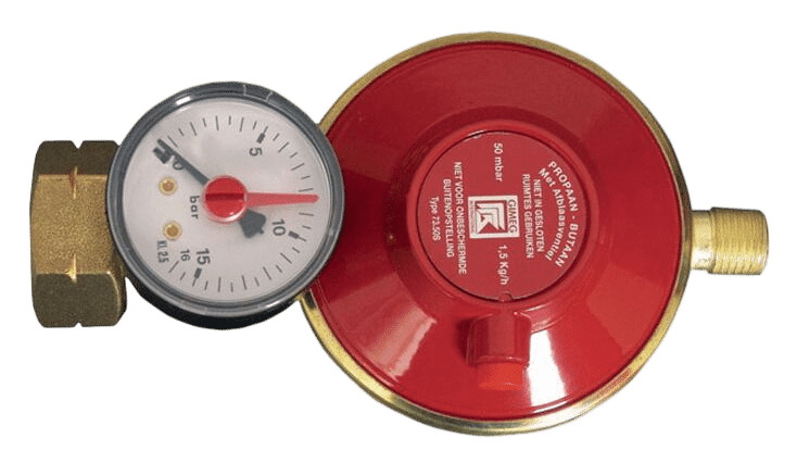 Talamex Gasdruckregler Shell/Combi 30 mbar mit Manometer und ¼ l-Anschluss
