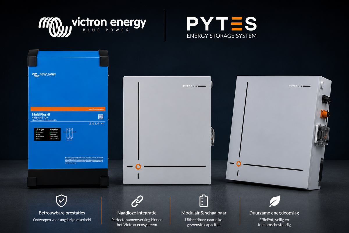 1 fase pakket Pytes 23,56 kWh en Victron Multiplus II 5 kVa