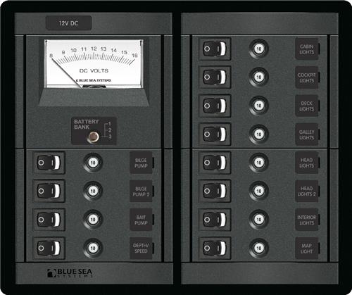Blue Sea Systems paneel 360 DC 12-posities Schakelaar CLB spanningsmeter S (vervangt 1464B-BSS)