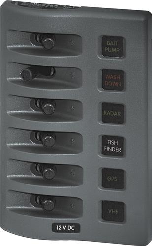 Blue Sea Systems Paneel WD 12VDC mit Sicherung 6-fach grau (ersetzt 4306B-BSS)