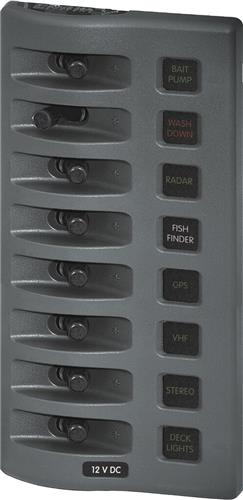 Blue Sea Systems Paneel WD 12VDC mit Sicherung 8-fach grau (ersetzt 4308B-BSS)