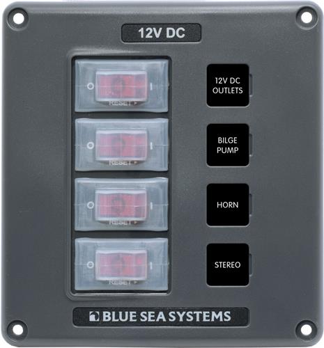 Blue Sea Systems Schalterpaneel H2O CB 4-fach grau (ersetzt 4320B-BSS)