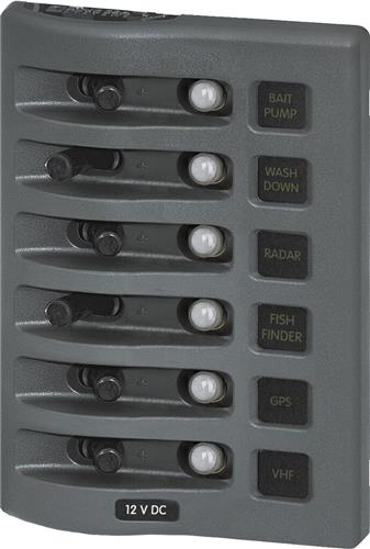 Blue Sea Systems Paneel WD 12VDC CLB 6 Positionen grau (ersetzt 4376B-BSS)
