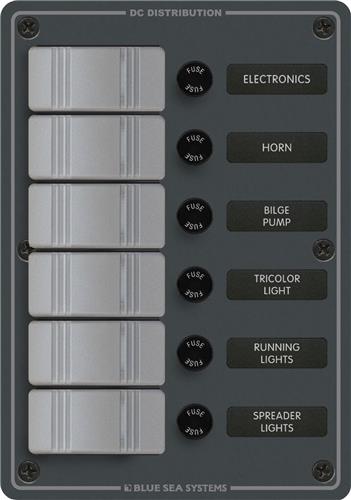 Blue Sea Systems Panel H2O 12VDC AGC 6 Positionen vertikal (ersetzt 8053B-BSS)