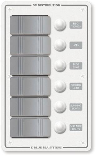 Blue Sea Systems Paneel H2O 12VDC CLB 6 Positionen vertikal (ersetzt 8273B-BSS)