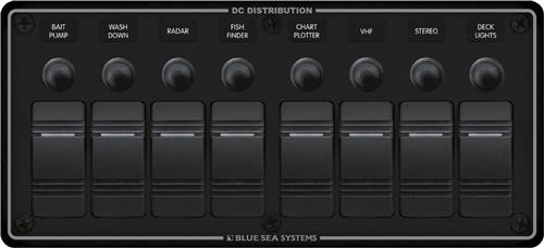 Blue Sea Systems Panel H2O 12VDC CLB 8 Positionen schwarz horizontal (ersetzt 8371B-BSS)
