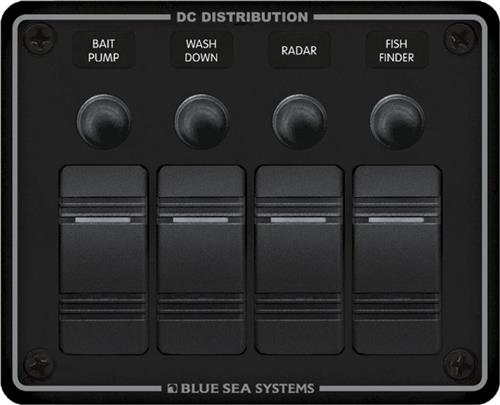 Blue Sea Systems Panel H2O 12VDC CLB 4 Positionen schwarz horizontal (ersetzt 8372B-BSS)