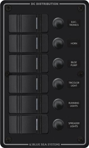Blue Sea Systems paneel H2O 12VDC CLB 6 posities zwart verticaal (vervangt 8373B-BSS)