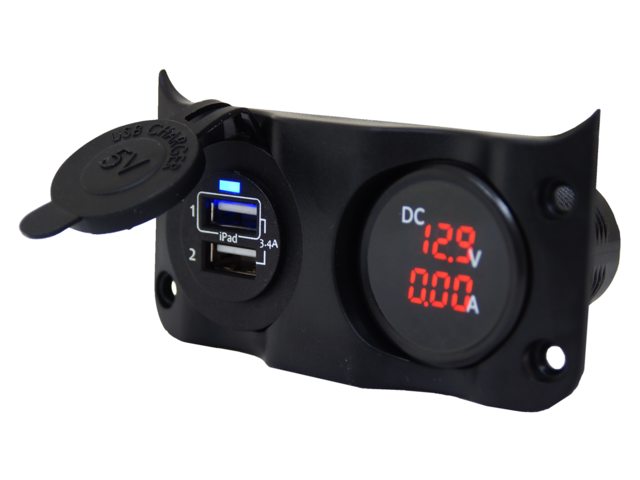 Talamex Wave Zusatzpanel doppelt USB & Volt-/Amperemeter