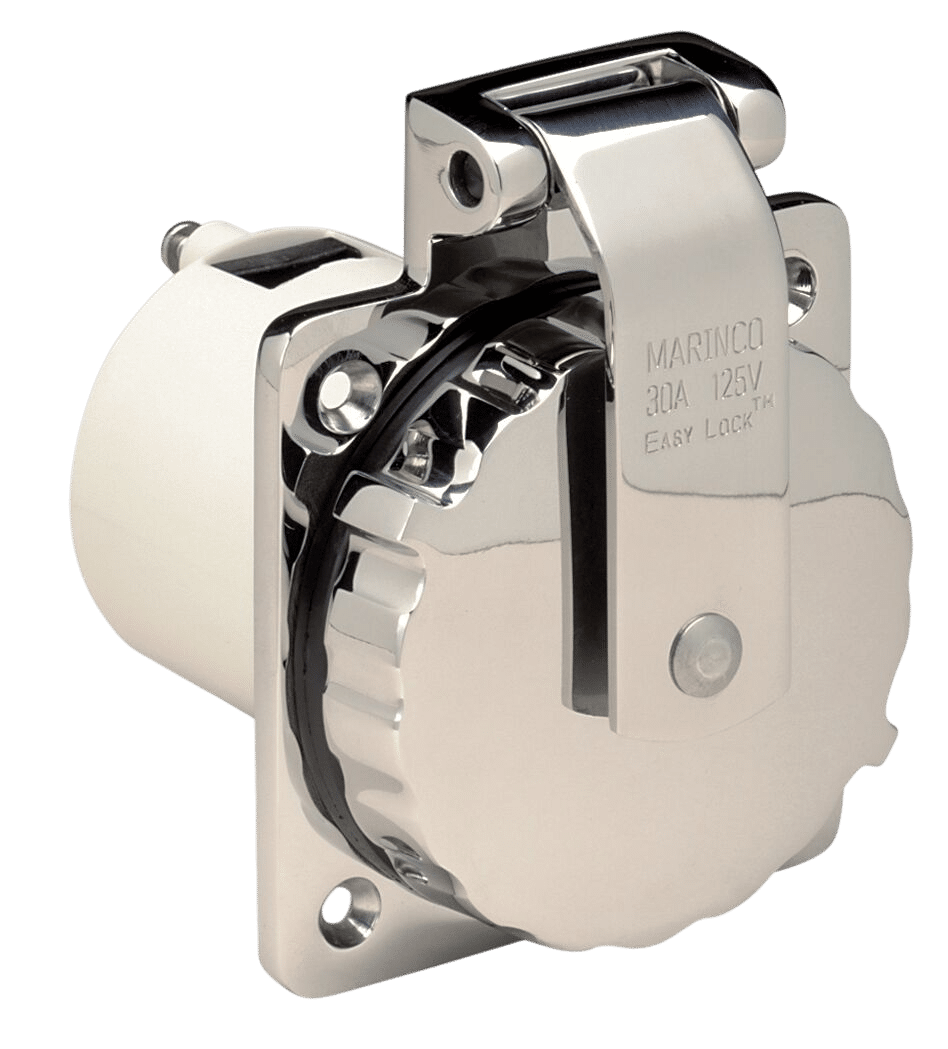 Marinco Landstromanschluss 30 A 125 V Easy Lock Edelstahl mit Gehäuse
