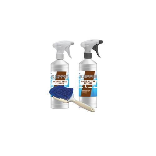 Sjippie Paket Natural Teak Cleaner und Aufbereiter mit Kurzhaarbürste